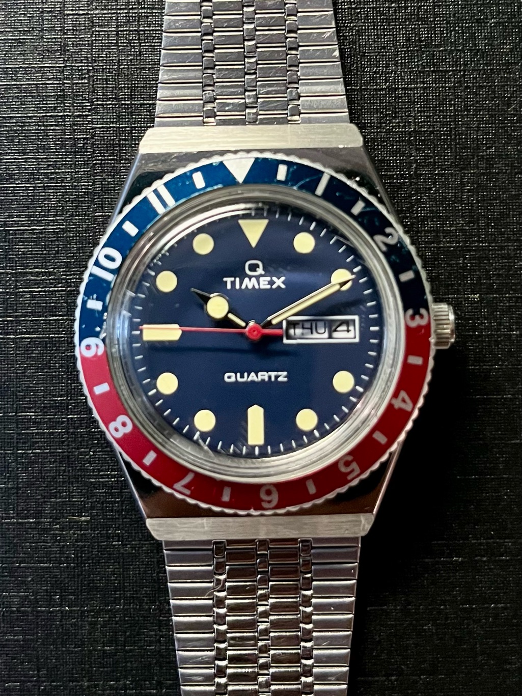 Timex Men's Blue Dial Watch With Red And Blue Bezel